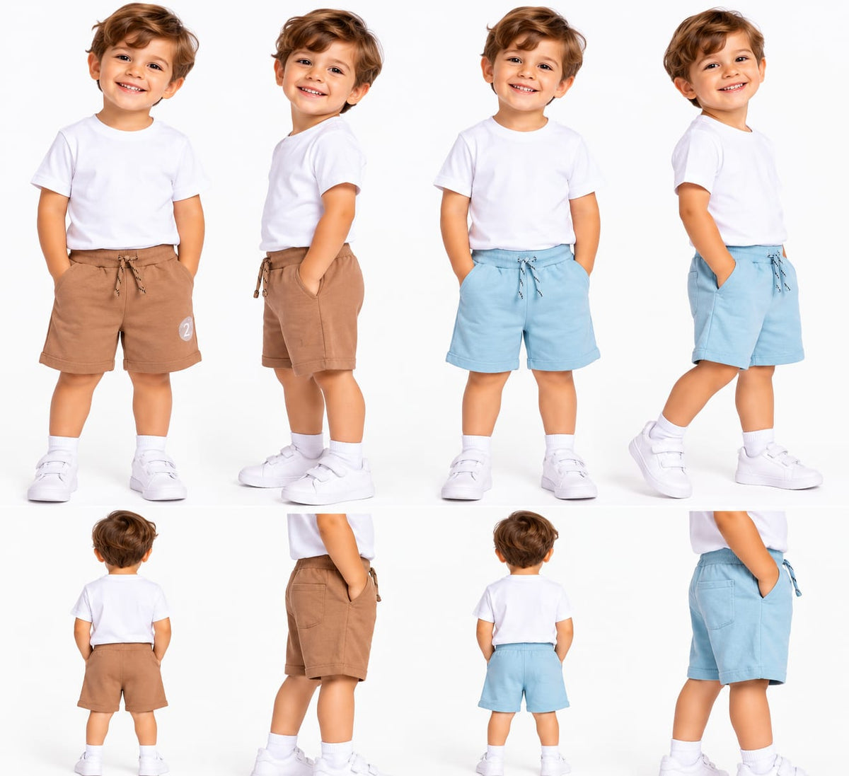 Set 2 pantaloni scurți băieți cu șnur – Maro & Bleu