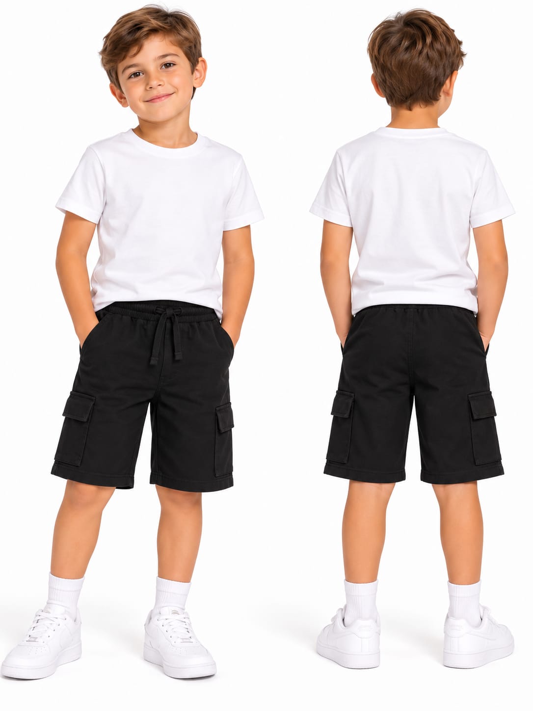 Pantaloni scurți cargo băieți – Negru, cu buzunare laterale