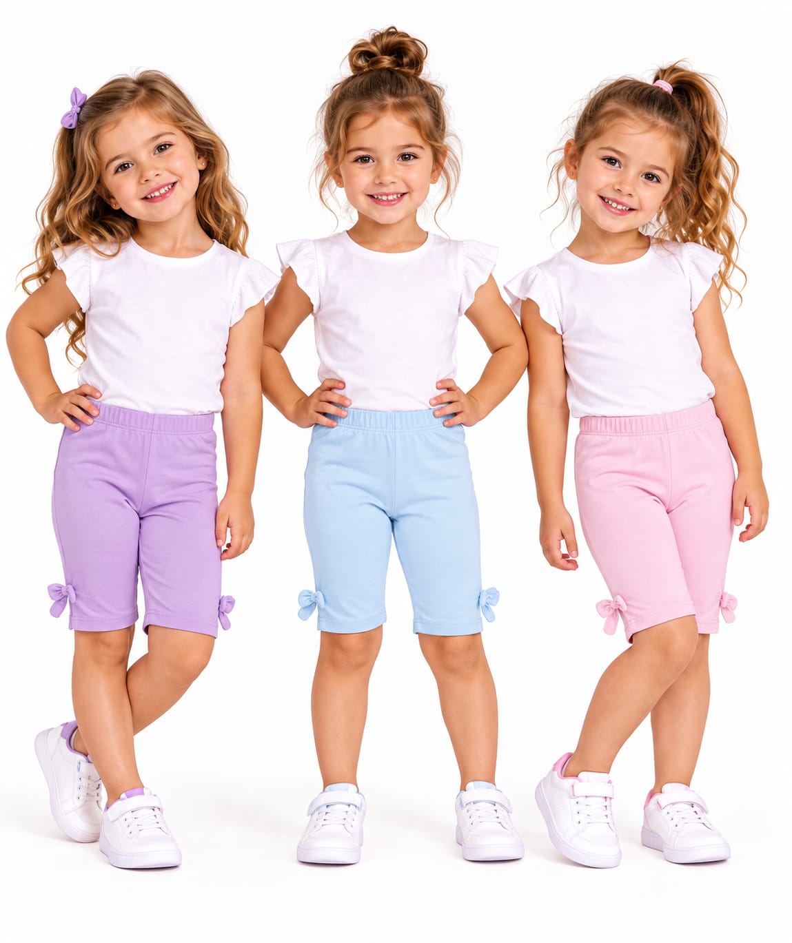 Set 3 colanți scurți fete cu fundițe, culori pastelate – noi cu etichetă