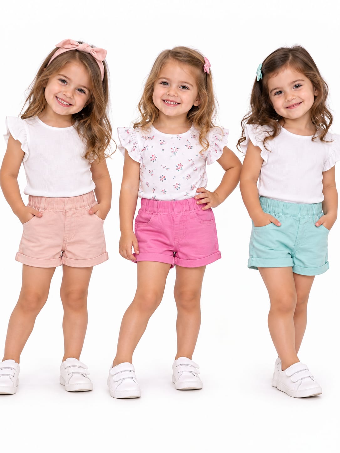 Set 3 pantaloni scurți fete, culori pastelate – noi cu etichetă