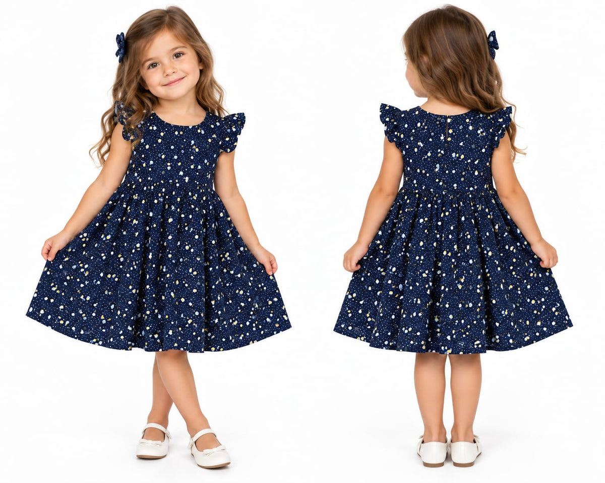 Rochie fete bleumarin cu imprimeu floral – nouă cu etichetă