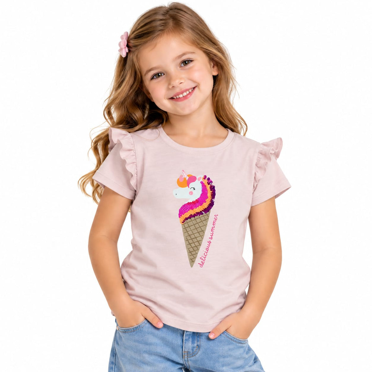 Tricou fete Sinsay 116 cm cu unicorn și paiete – nou cu etichet
