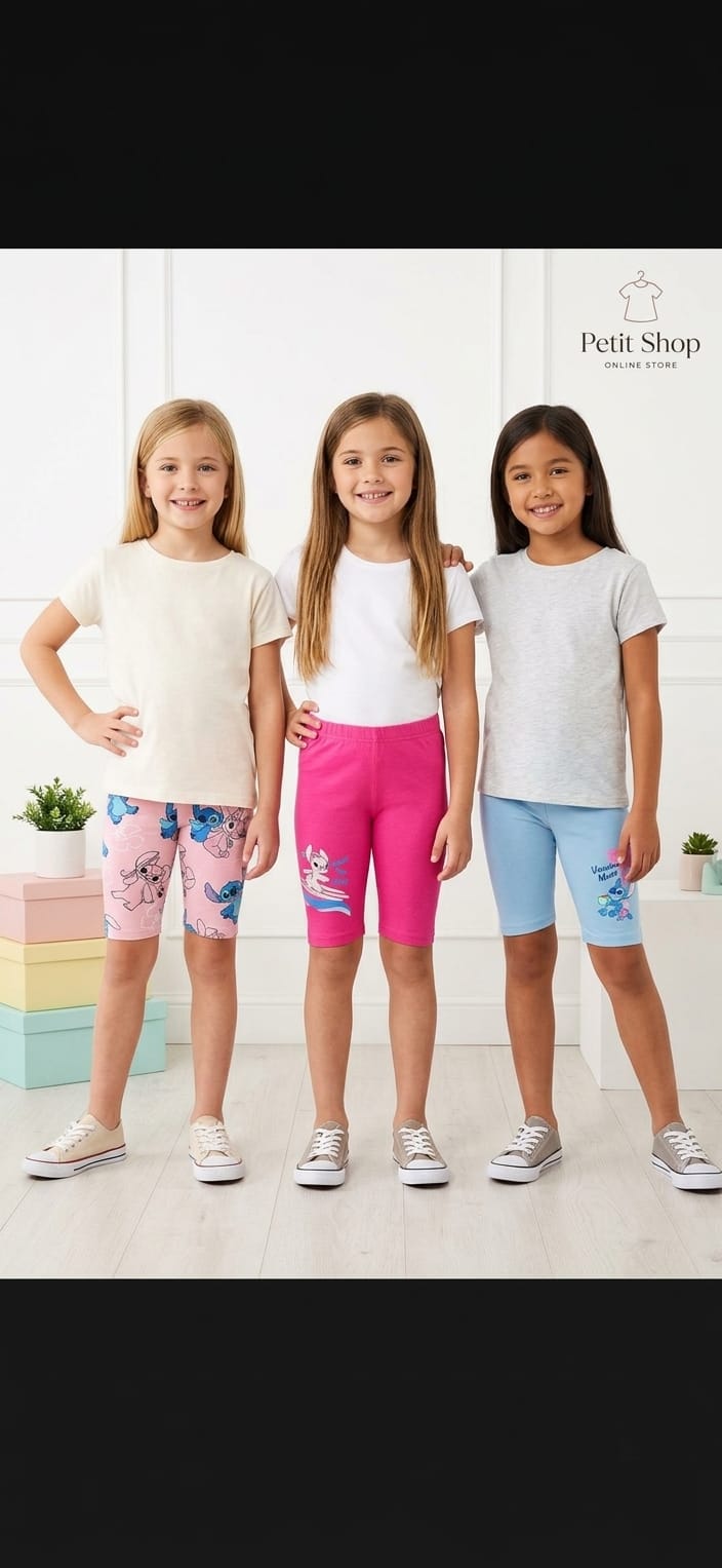 Set 3 perechi pantaloni scurți fete Stitch & Angel – noi cu etichetă