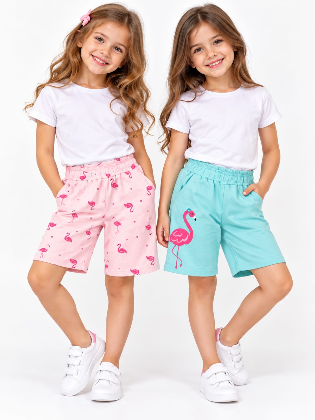Set 2 perechi pantaloni scurți fete cu flamingo – noi cu etichetă