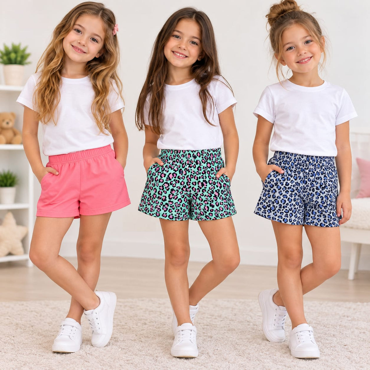 Set 3 pantaloni scurți fete – roz și animal print – noi cu etichetă