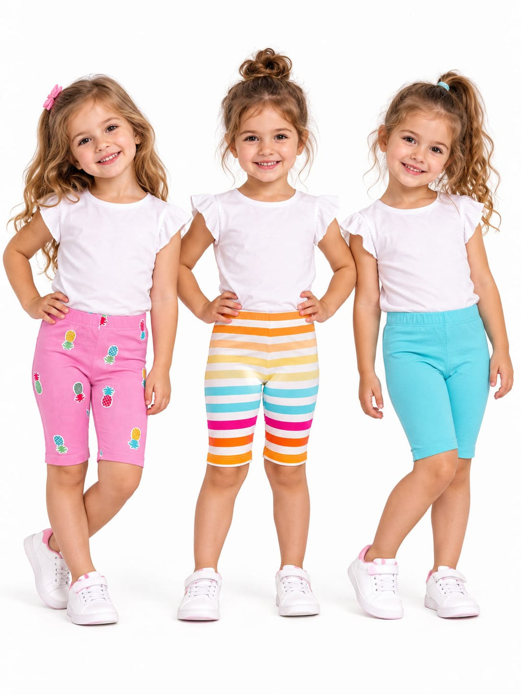 Set 3 colanți scurți fete – ananas, dungi și uni – noi cu etichetă