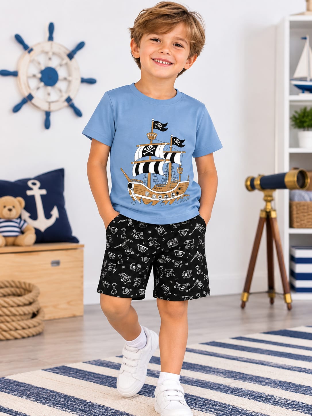 Set băieți 2 piese cu pirați – tricou + pantaloni scurți
