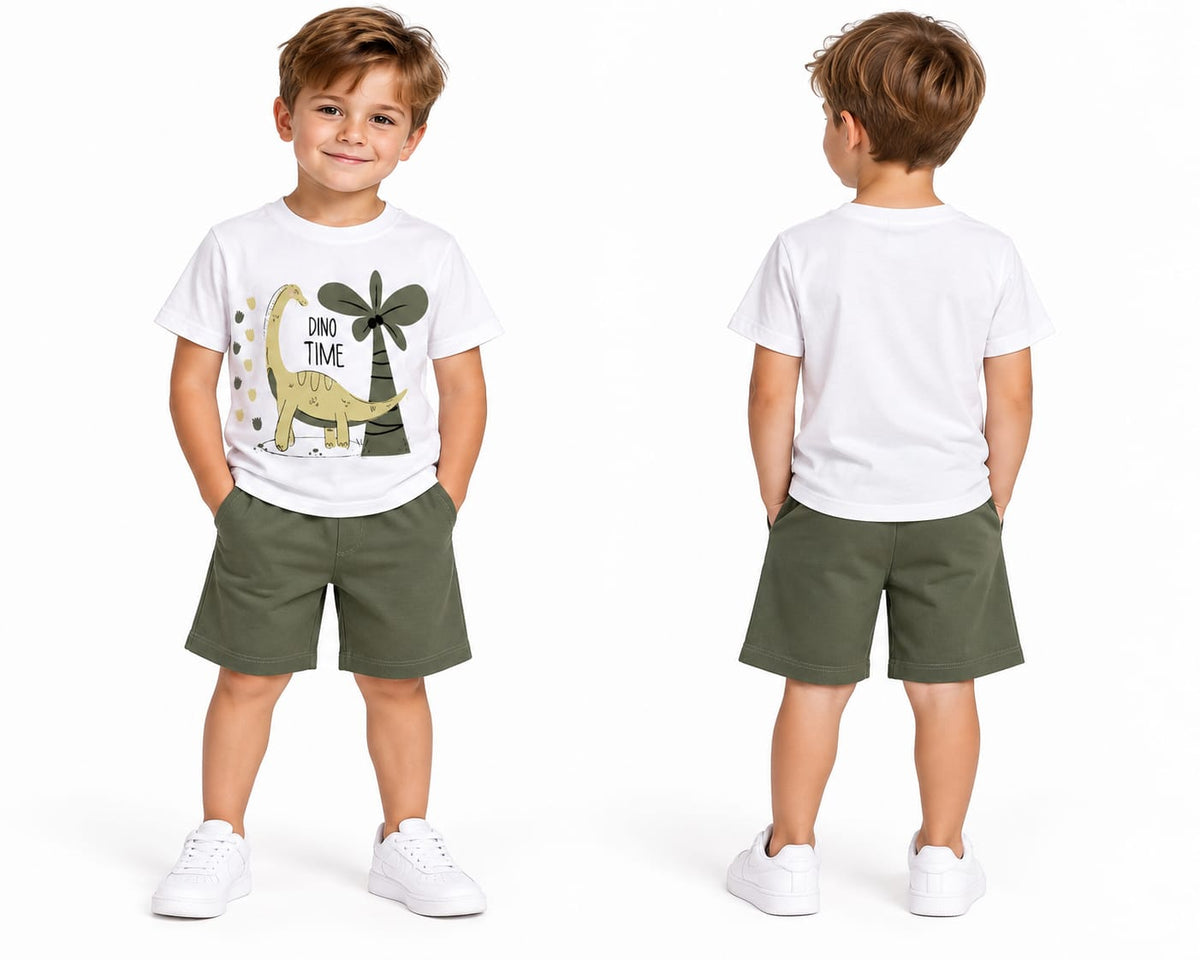 Set băieți 2 piese Dino Time – tricou + pantaloni scurți