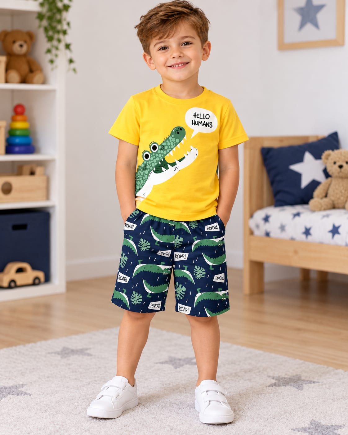 Set băieți 2 piese cu crocodil – tricou + pantaloni scurți