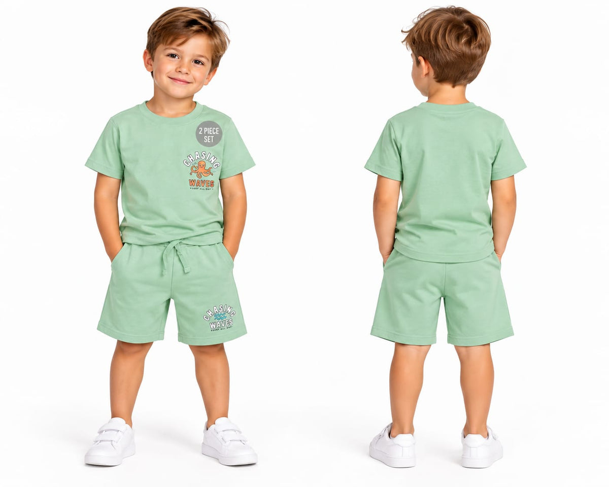 Compleu băieți 2 piese – tricou și pantaloni scurți, verde mentă