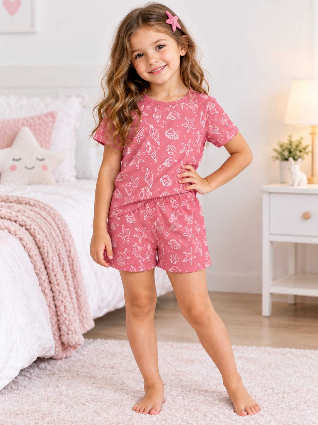 Compleu fete 2 piese – tricou și pantaloni scurți cu imprimeu marin