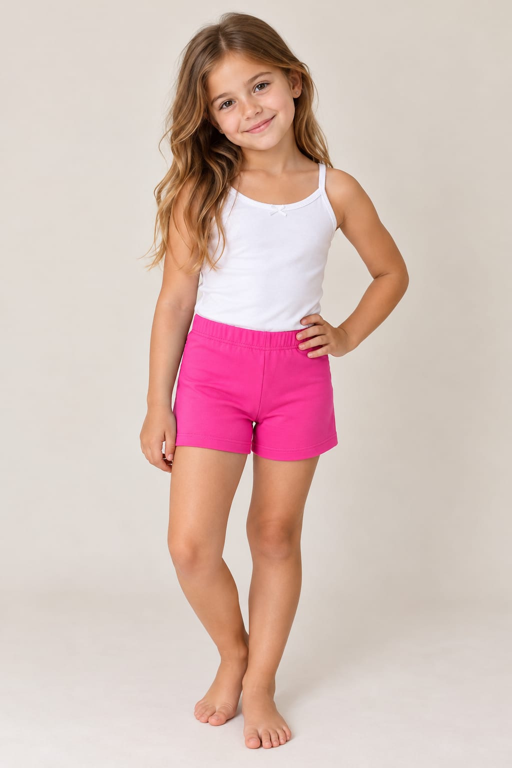 Pantaloni scurți roz fete,model simplu cu talie elastică