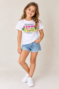 Tricou alb fete cu imprimeu Maiu si tiv elastic