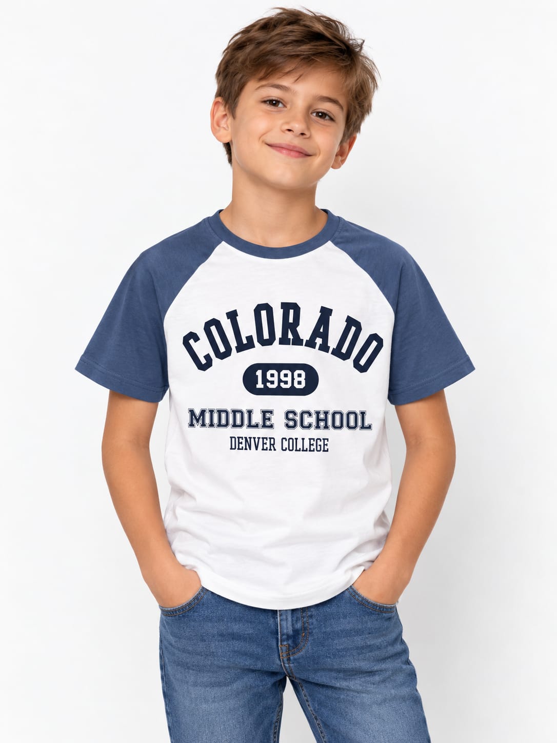Tricou băieți Colorado – alb cu mâneci verzi