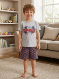Compleu băieți Superman – tricou gri și pantaloni scurți bleumarin