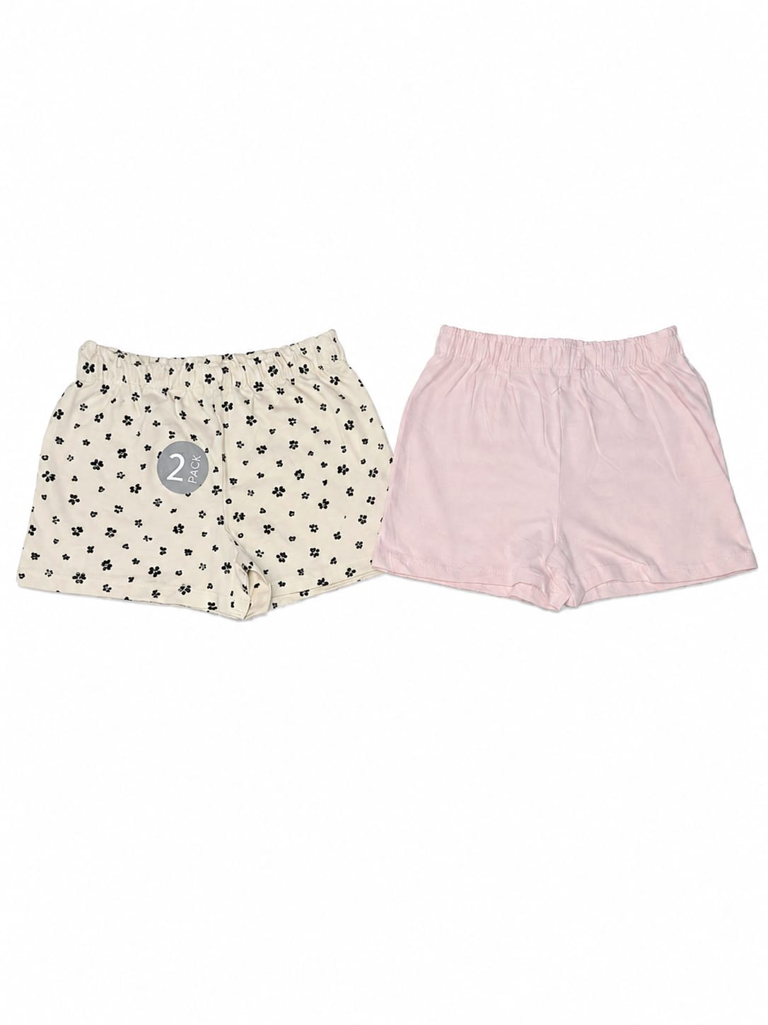 Set 2 pantaloni scurți fete, roz și crem cu floricele – noi cu etichetă
