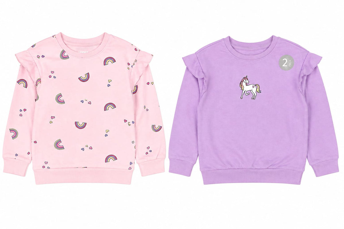 Set 2 bluze cu mânecă lungă pentru fetițe – Unicorn și Curcubeu