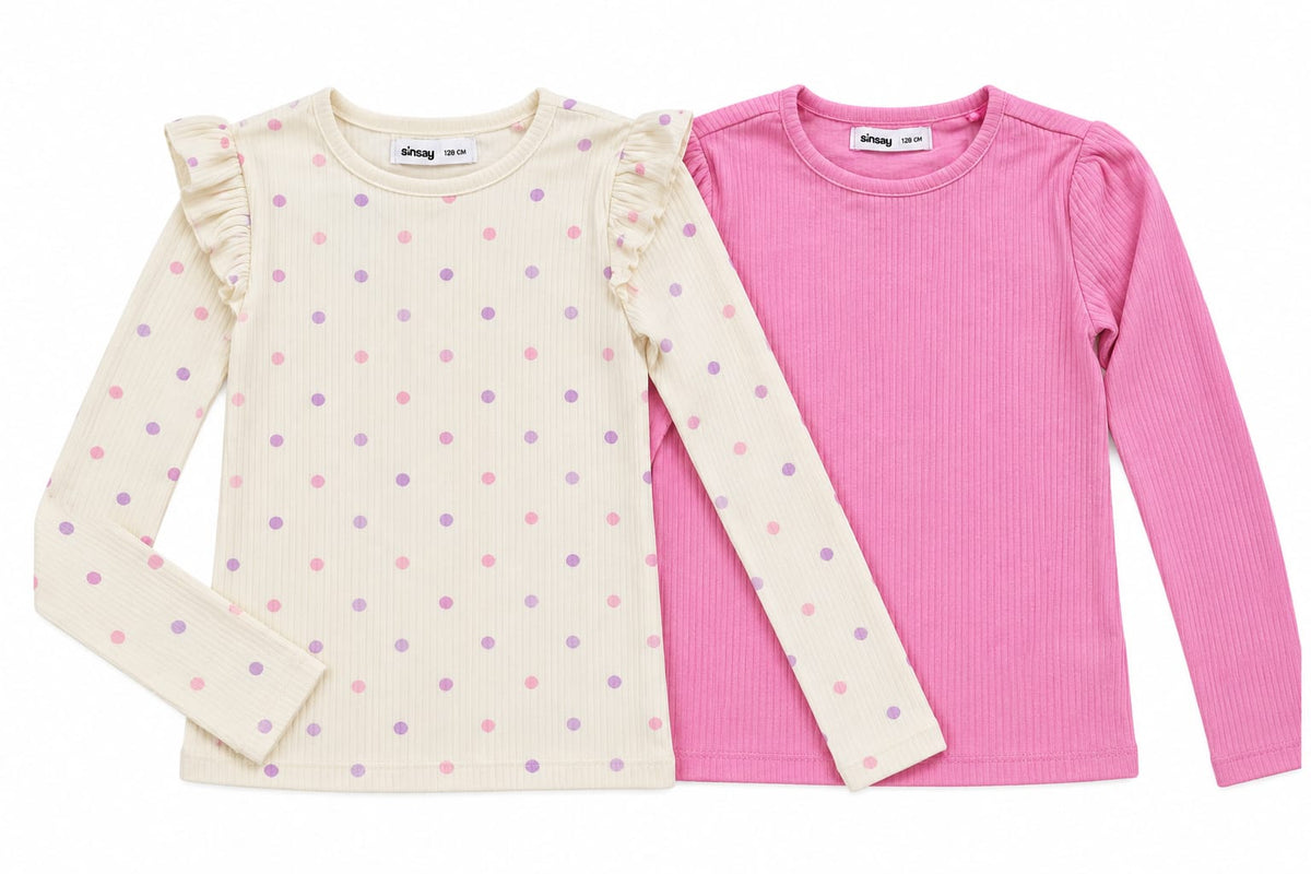 Set 2 bluze fete, 128 cm (7–8 ani), roz și crem cu buline