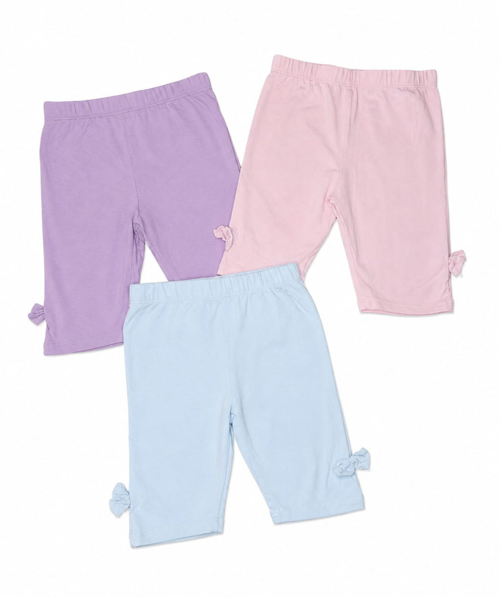 Set 3 colanți scurți fete cu fundițe, culori pastelate – noi cu etichetă