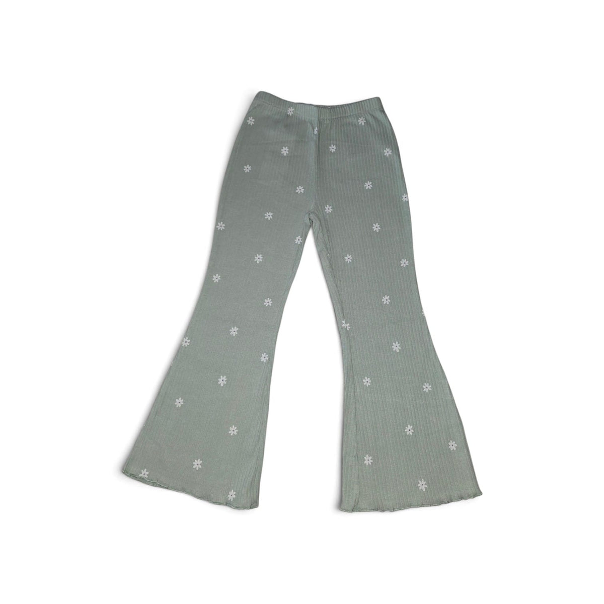 Pantaloni evazați pentru fete, verde mentă cu floricele