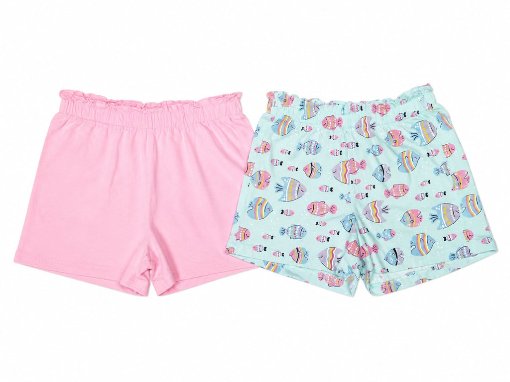 Set 2 pantaloni scurți fete, roz și mentă cu peștișori – noi cu etichetă