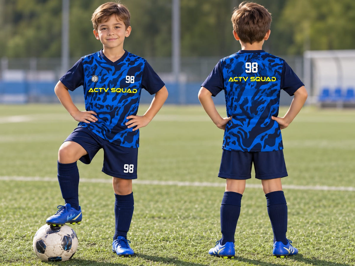 Tricou sport băieți albastru cu imprimeu camuflaj – Active Squad