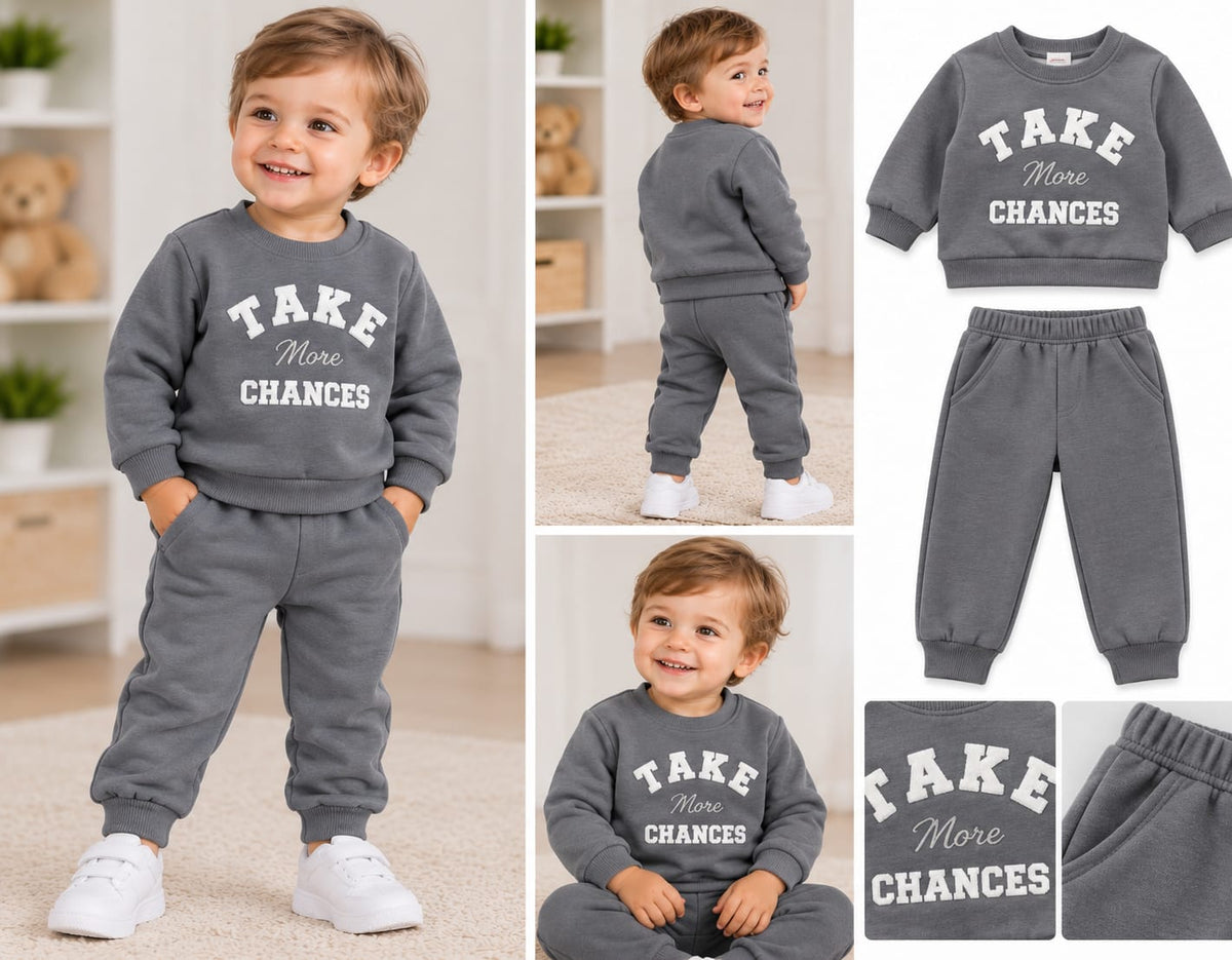 Compleu copii Take More Chances-bluză și pantaloni gri vătuiți