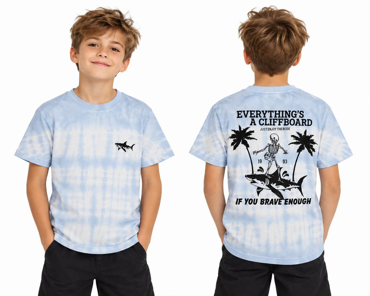 Tricou băieți bleu cu imprimeu rechin – model tie-dye