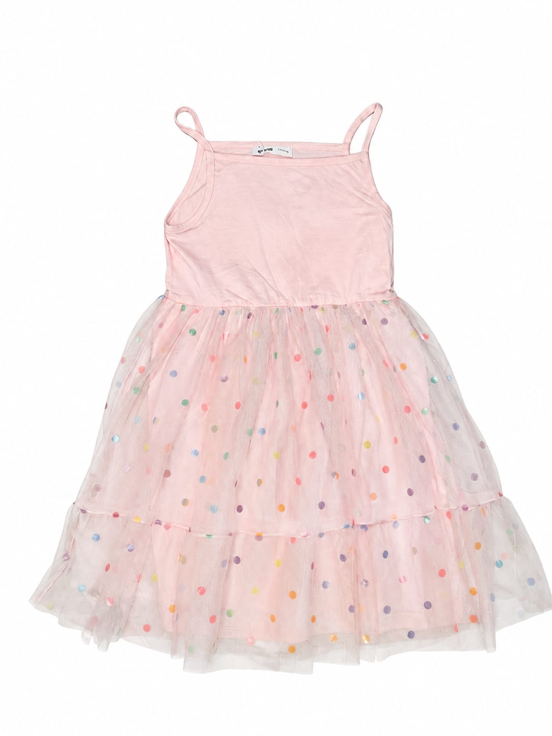 Rochie elegantă fete roz cu tulle și buline colorate – nouă cu etichetă
