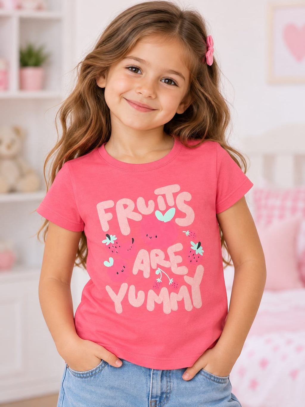 Tricou fete Sinsay roz cu imprimeu fructe – nou cu etichetă