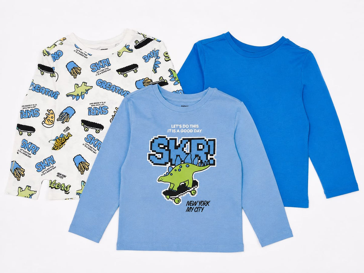 Set 3 bluze băieți cu mânecă lungă – imprimeu dinozaur