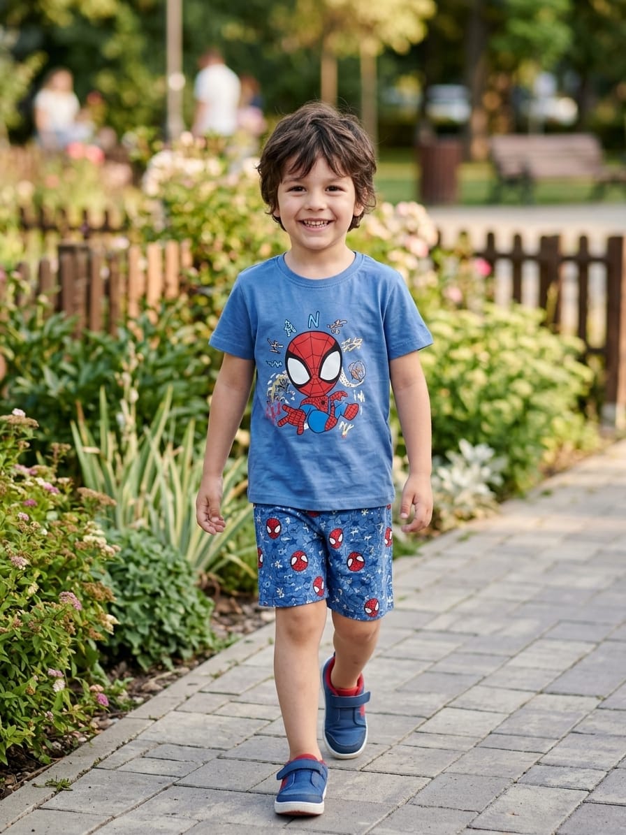 Compleu băieți Spider-Man – tricou și pantaloni scurți albaștri