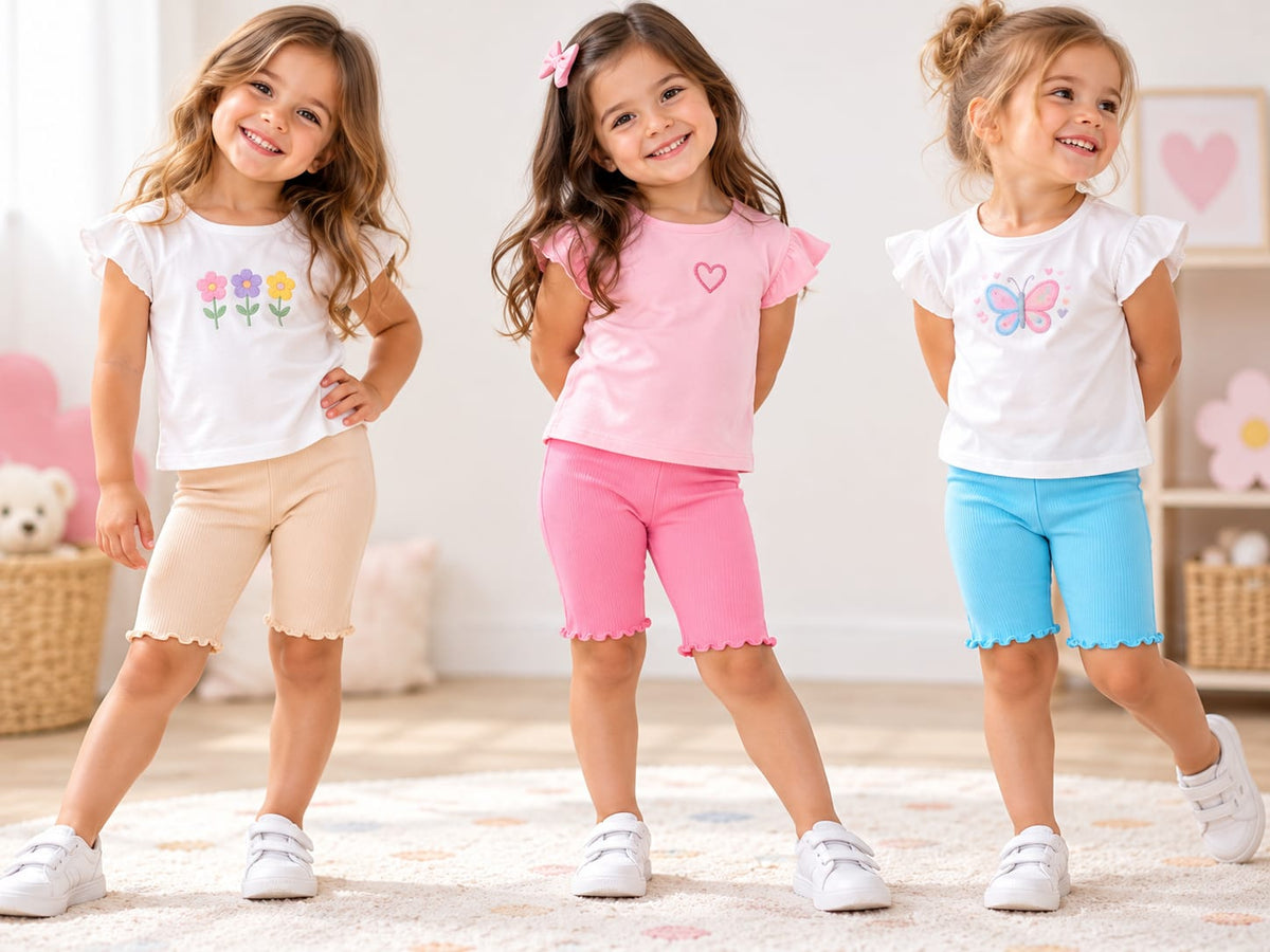 : Set 3 colanți scurți fete, ribbați, roz, bleu și bej – noi cu etichetă