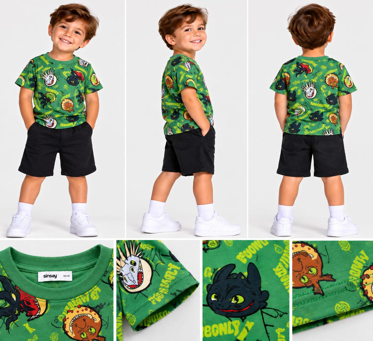 Tricou Băieți Verde cu Imprimeu Dragoni – 110 cm